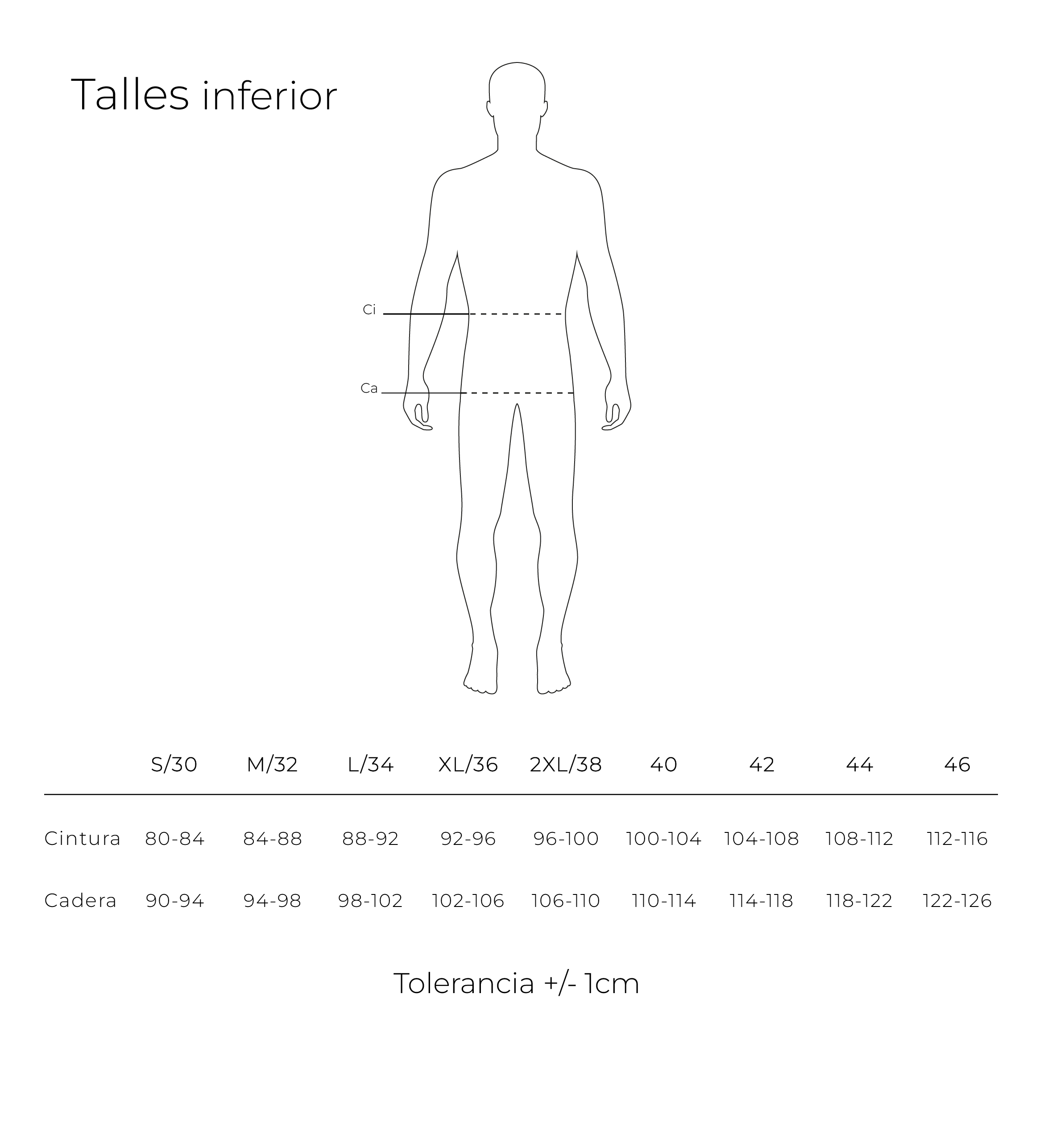 guía de talles de partes inferiores